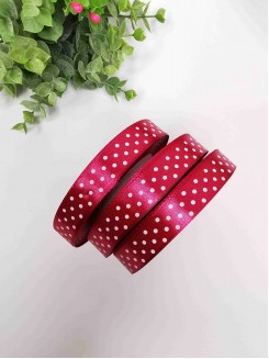 Лента атласная в горошек 1,5см. бобина 22-23метра (фукси)